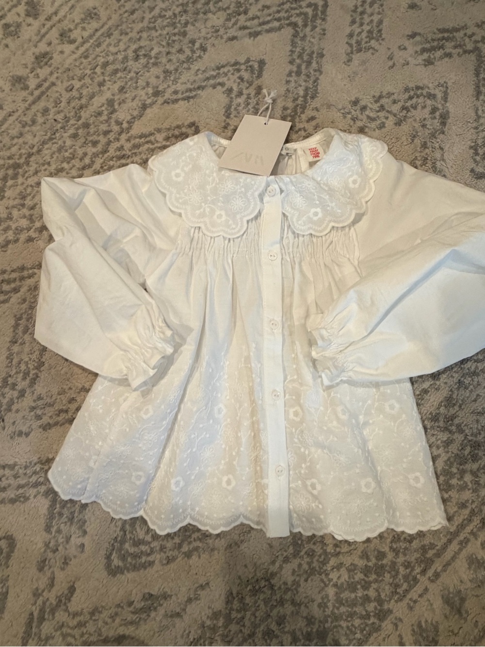 Zara White Eyelet Peter Pan Collar Blouse